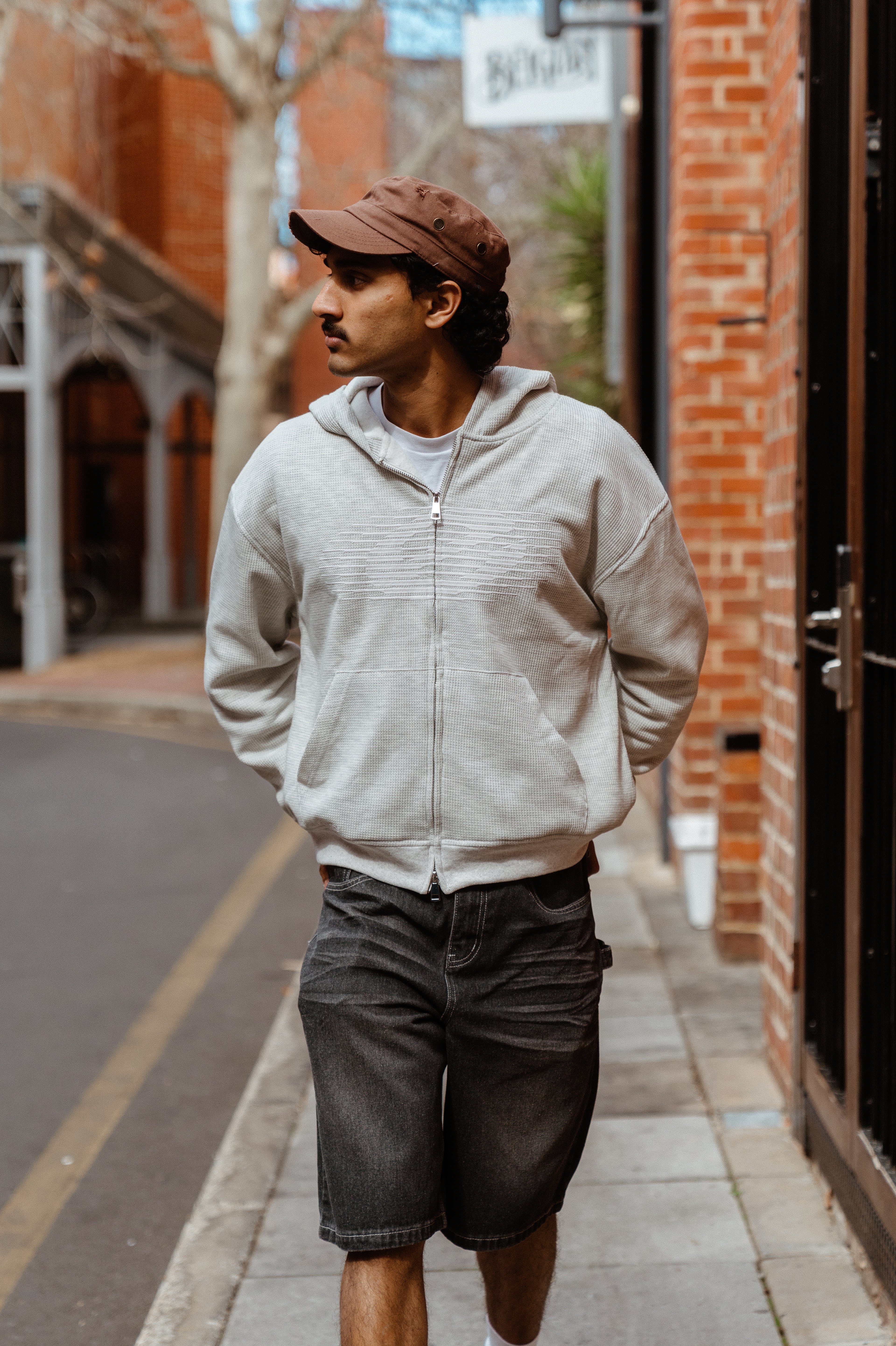 Waffle-Knit Zip Up