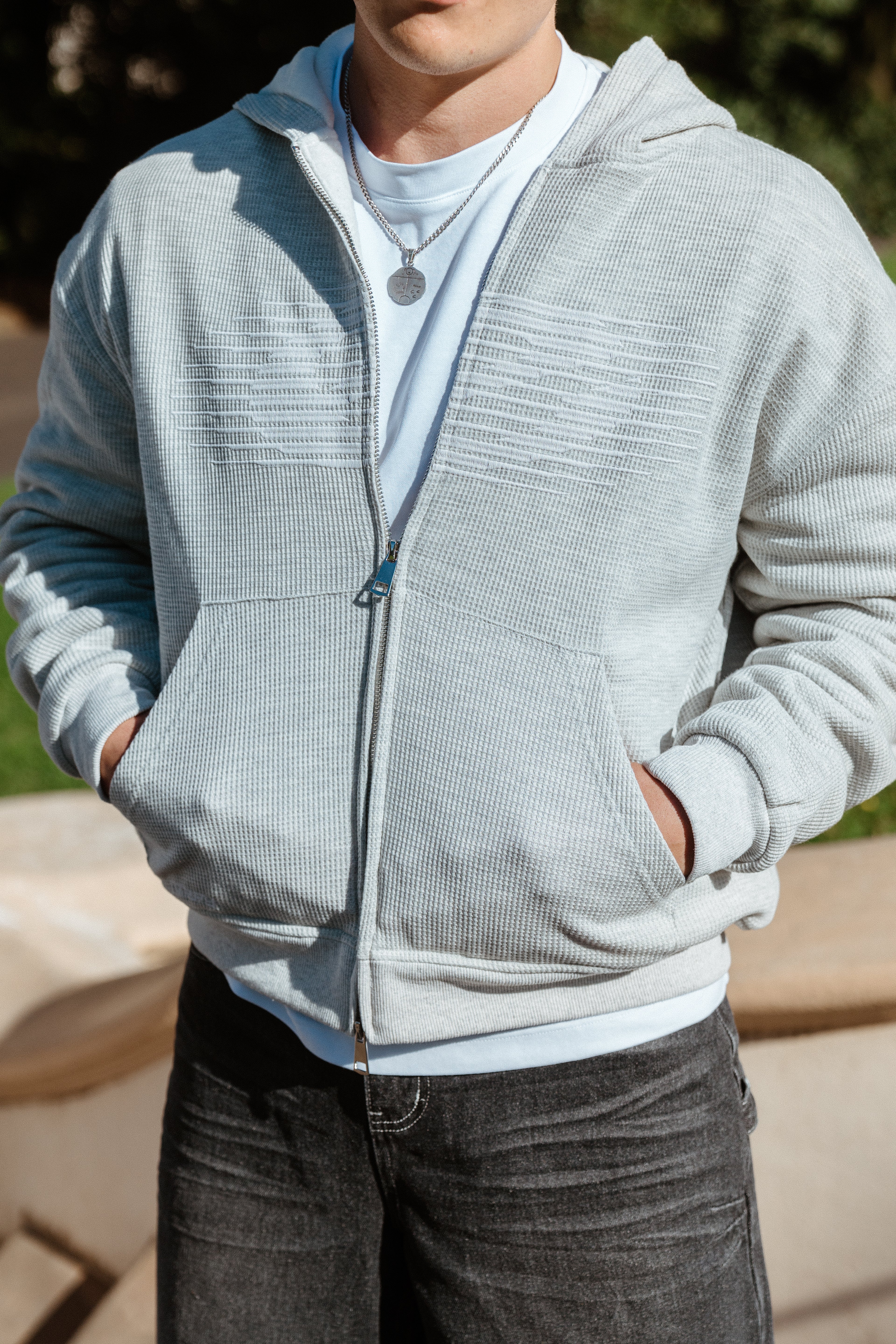 Waffle-Knit Zip Up