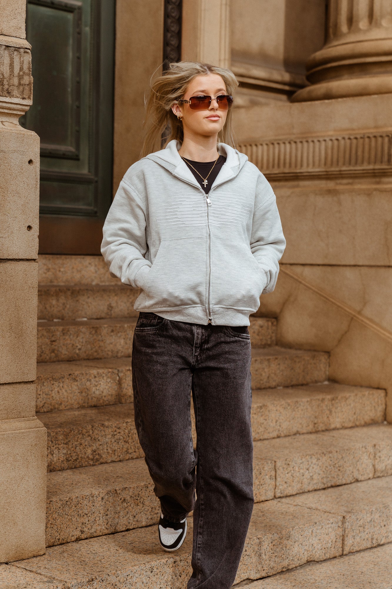 Waffle-Knit Zip Up