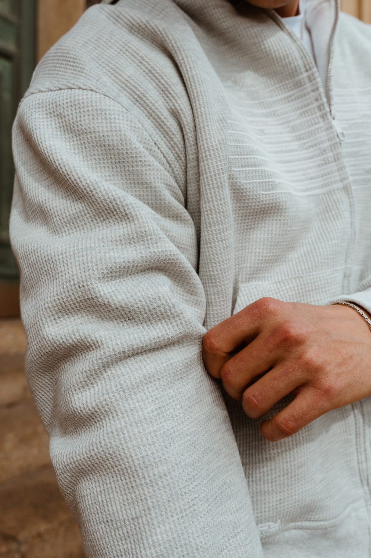 WAFFLE-KNIT ZIP UP